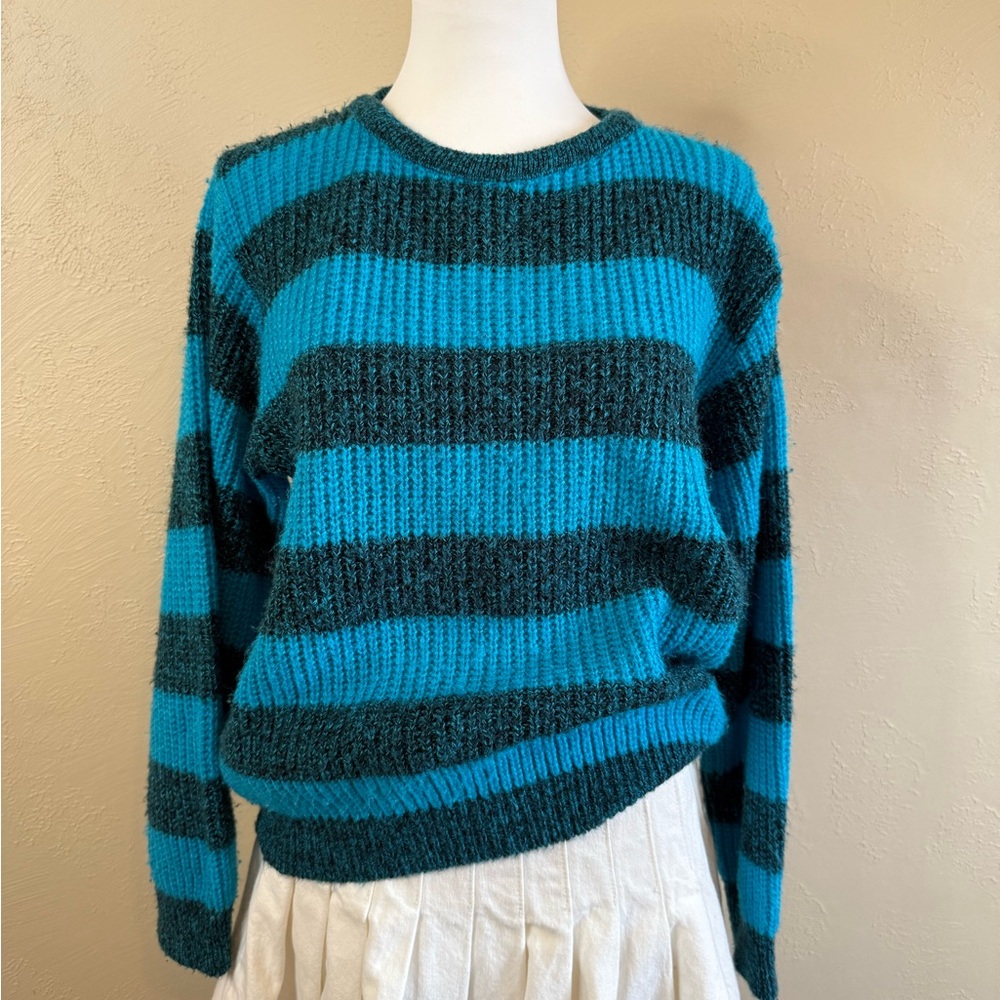 Vintage Teal and Navy Striped Sweater